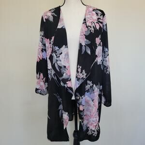 NWOT truly 4 you  L Kimono Duster Robe Long Roll Tab Sleeve Belted Floral Boho